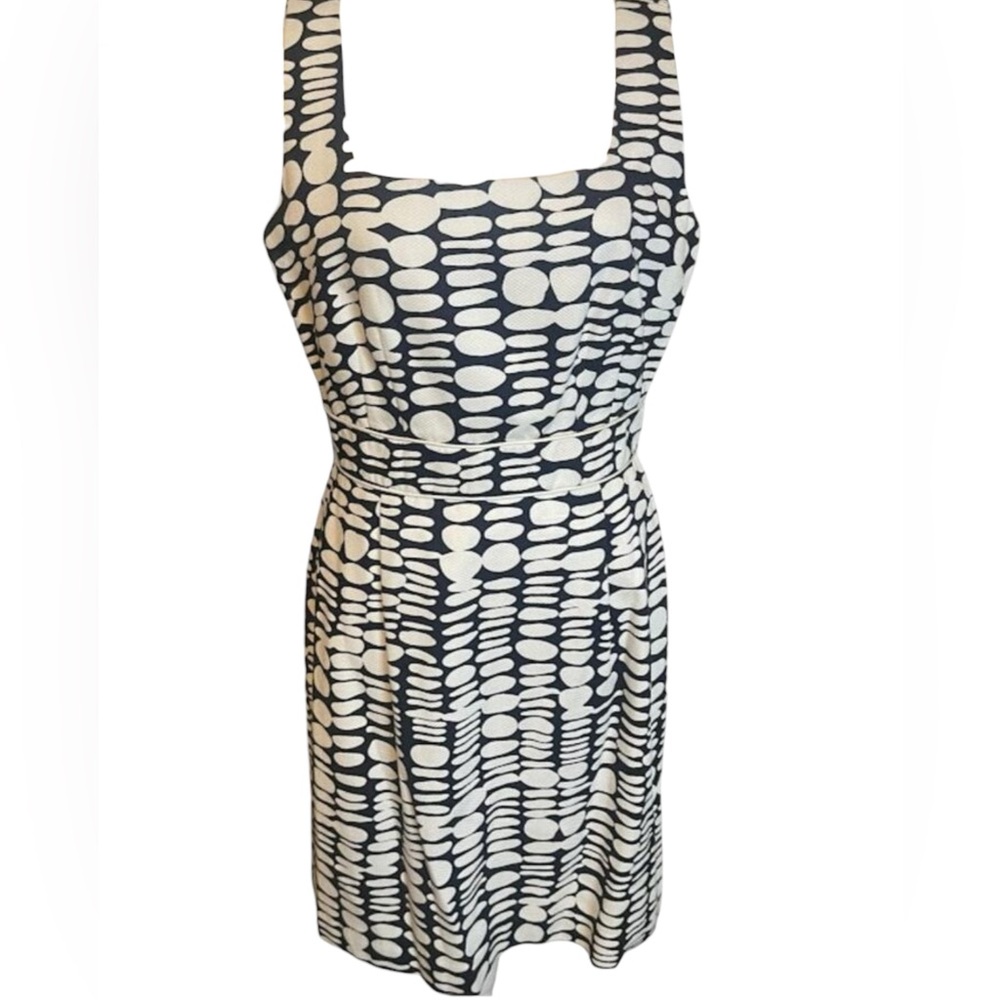Antonio Melani Navy and White Sleeveless Polka Dot Sheath Lined Dress Size 6 - Picture 3 of 16